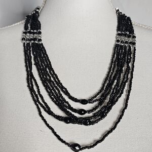 Black Beaded Multi Layer Necklace